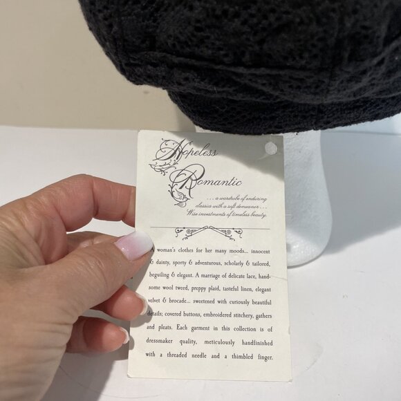 Hopeless Romantic Crochet Lace Cap Hat Black Flowers Victorian Made USA NWT - Picture 7 of 9